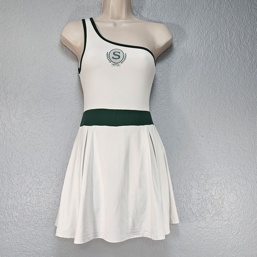 Slazenger Sofia Richie One Shoulder Skort Dress White Green Tennis US Size 4